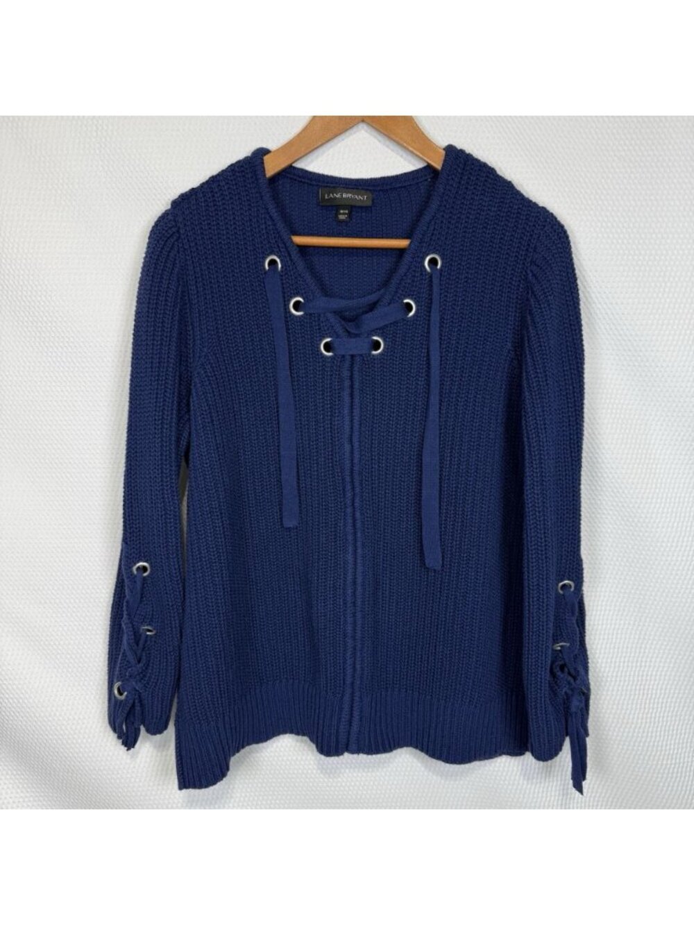 Lane Bryant Navy Blue Lace Up V-Neck Sweater 18/20 Fits 18W 20W 2X
